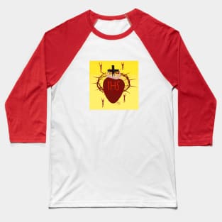 Sacred Heart of Jesus with Christogram on Yellow Baseball T-Shirt